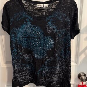 Cato Black and Teal Short Sleeve Top